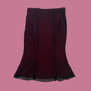 90s Red Mesh Layered Midi Skirt